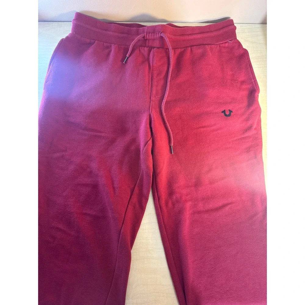 True Religion Mens Red Jogger Sweatpants Horseshoe Logo Fleece Pants Large
